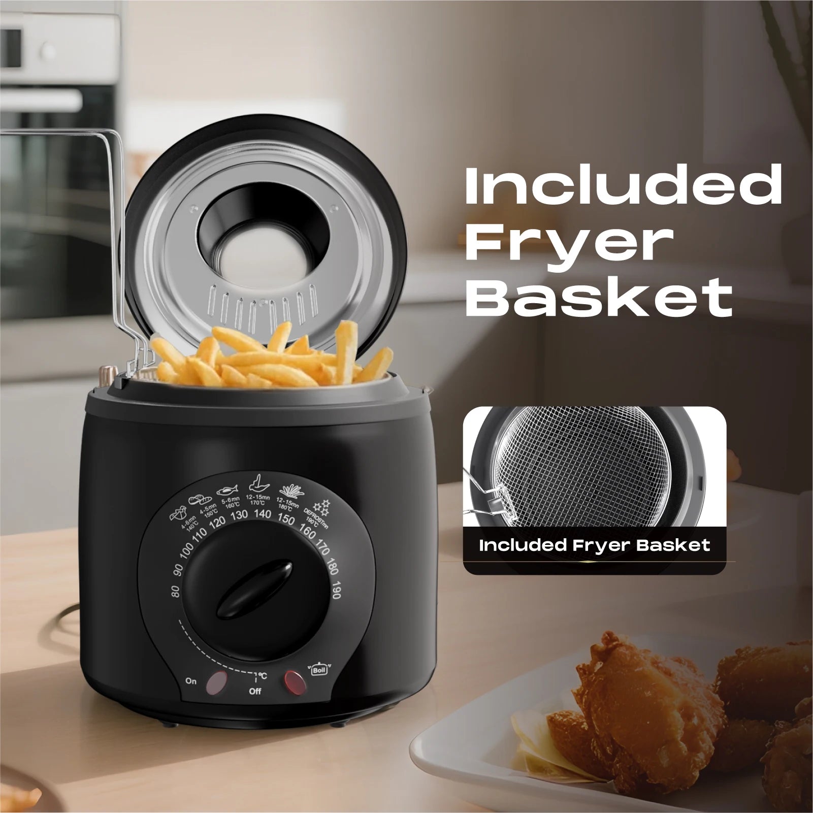 SUPERLEX Electric Deep Fryer 1L For Home Temperature Control Visual Window Removable Oil Tank Easy‑Clean Fried Chicken Fries Pot