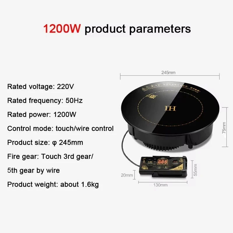 DMWD 2000W Round Electric Magnetic Induction Cooker Wire Control Black Crystal Panel Hotpot Cooktop Stove Cooktop Hot Pot Oven