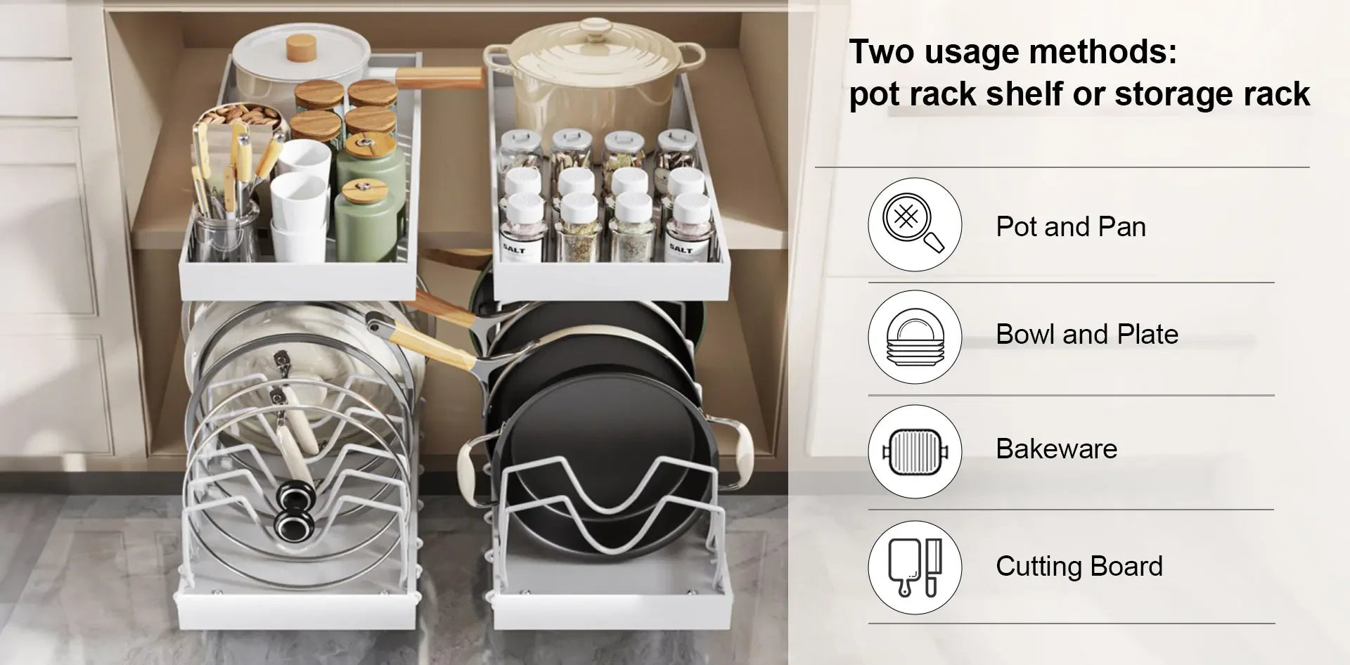 Kitchen Multifunctional Organizer Pull Out for Pots/Pans Sliding Lid Holder Spice Rack & Dish Drying Racks Drawer Organizer