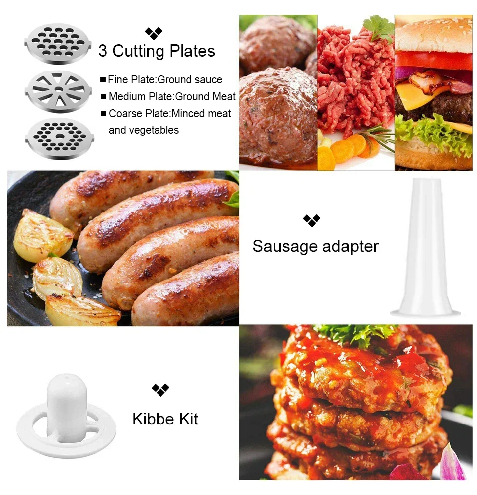 Electric Meat Grinder Heavy Duty Meat Mincer Grinder Stainless Steel Food Processor Sausage Stuffer for Homemade Dog Food