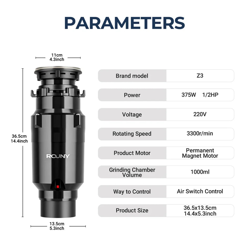 Continuous Feed Garbage Disposal with Sound