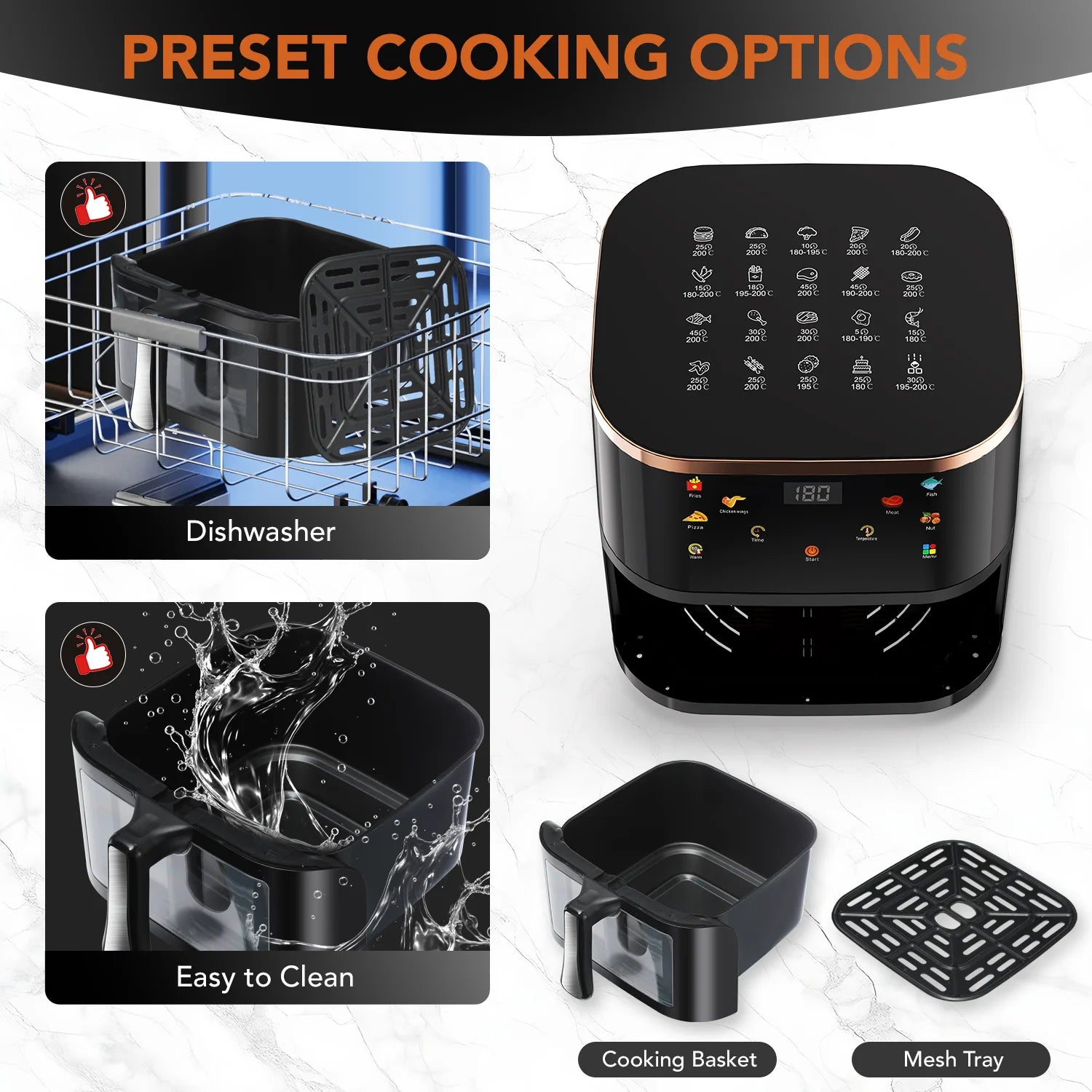 OYAJIA Air Fryer 10L with Easy-View Window, Touch Controls, Nonstick, 7 Function