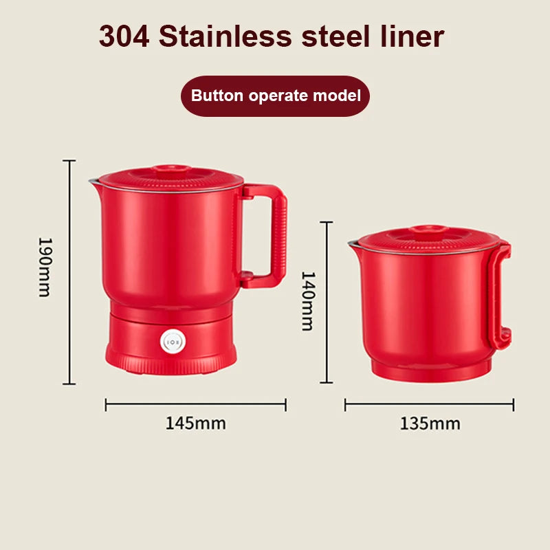 Folding Portable Electric Kettle Insulated Hot Water Boiler Stainless Steel Travel Noodles Cooking Pot Stew Skillet 800ML Hotpot