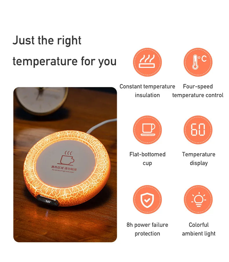 Electric Beverage Cup Warmer with LED Lamp 4 Gear Constant Temperature Digital Display For Home Office Insulated Heating Coaster