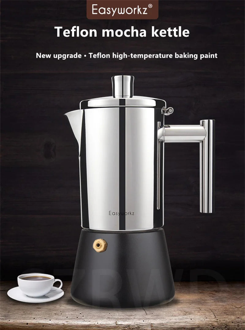 Italian Moka Coffee Pot Thickened Stainless Steel Mocha Kettle Cuban Espresso Maker Cup For Gas Stove Or Induction Cooker