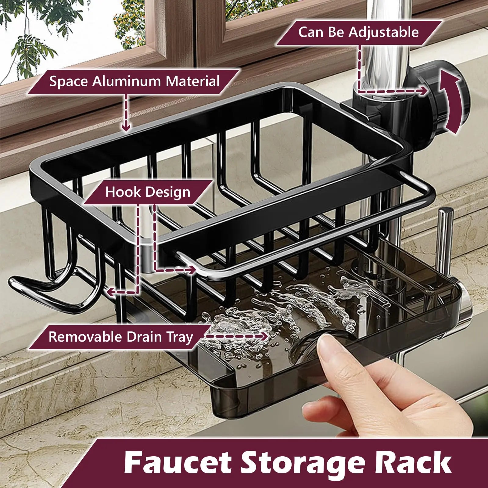 Kitchen Sink Faucet Organizer,3in1 Kitchen Faucet Organization Rack - Dish Sponge Holder, Multi-Function Storage Caddy Rack