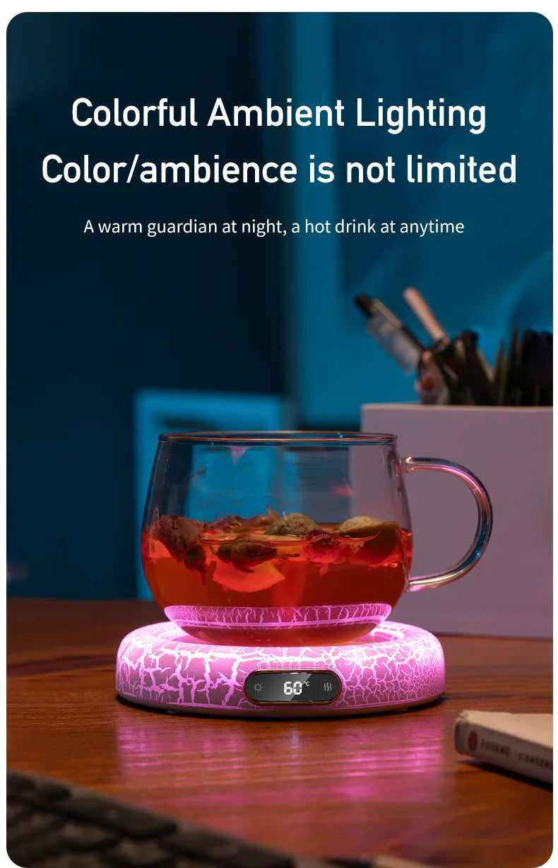 Electric Beverage Cup Warmer with LED Lamp 4 Gear Constant Temperature Digital Display For Home Office Insulated Heating Coaster