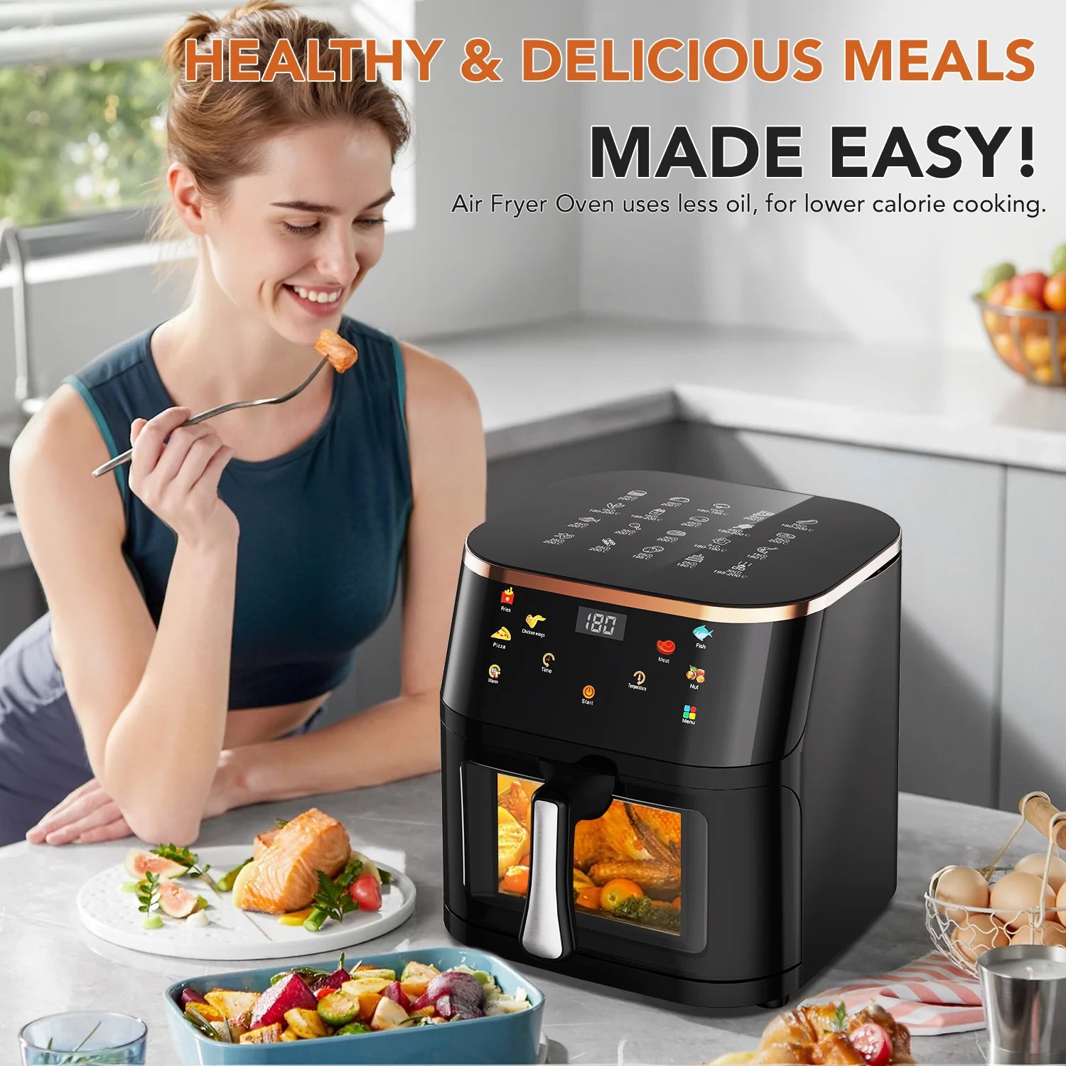 OYAJIA Air Fryer 10L with Easy-View Window, Touch Controls, Nonstick, 7 Function