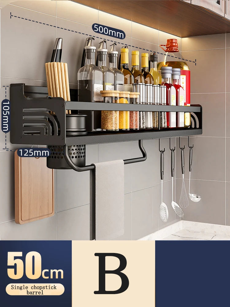 Kitchen Organizer Shelf Wall-mounted Spice Storage Rack Kitchen Knife Holder Wall Seasoning Chopstick Spoon Shovel Storage