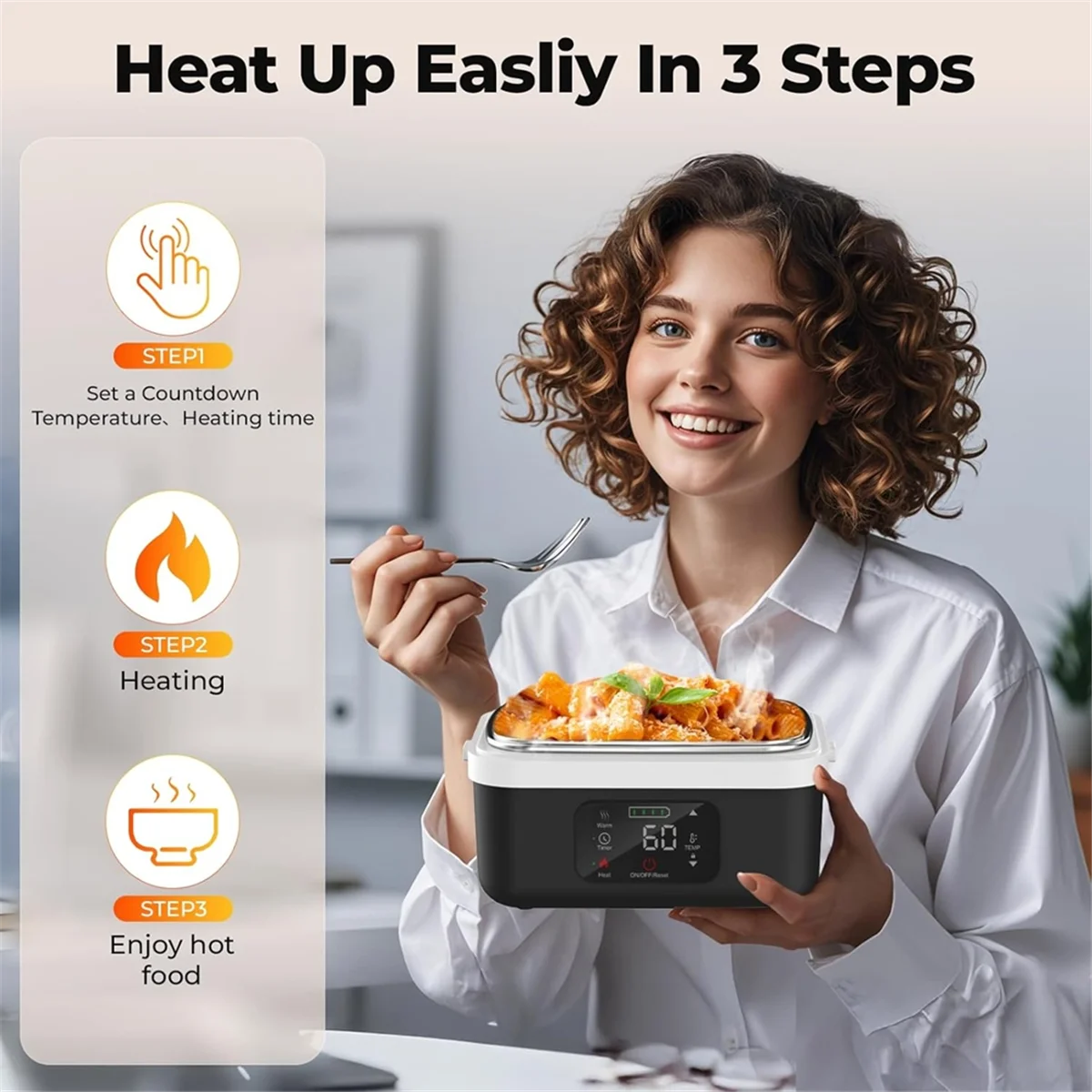 B13C Electric Heated Lunch Box Cordless Rechargeable Lunch Box With 8000Mah Battery Battery Powered Food Warmers