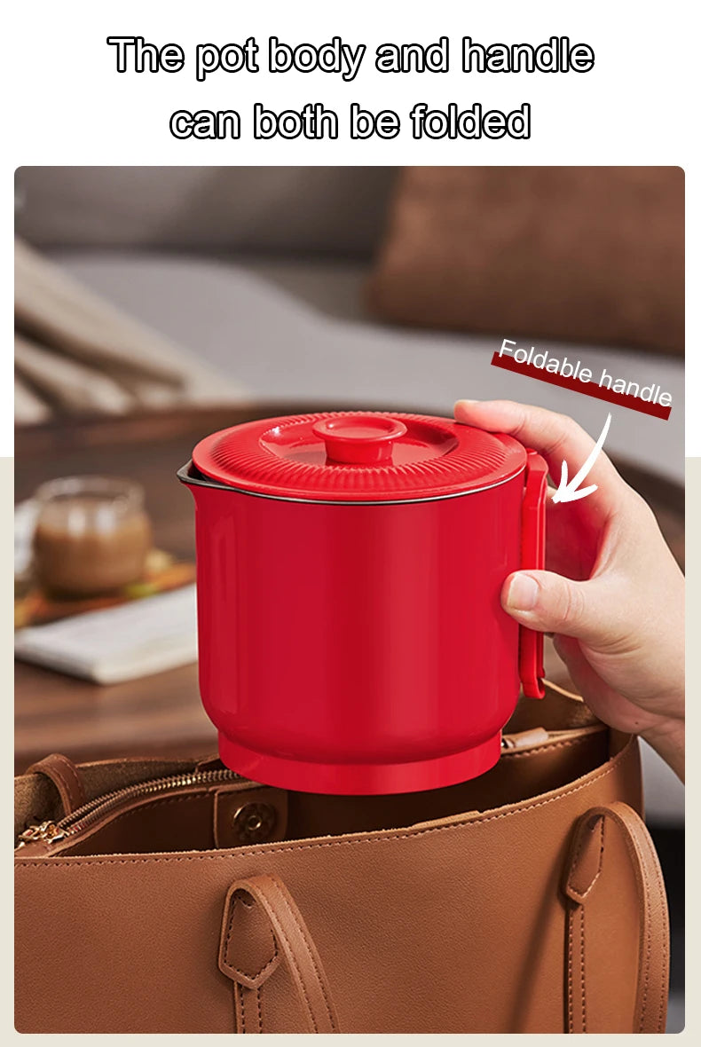 Folding Portable Electric Kettle Insulated Hot Water Boiler Stainless Steel Travel Noodles Cooking Pot Stew Skillet 800ML Hotpot