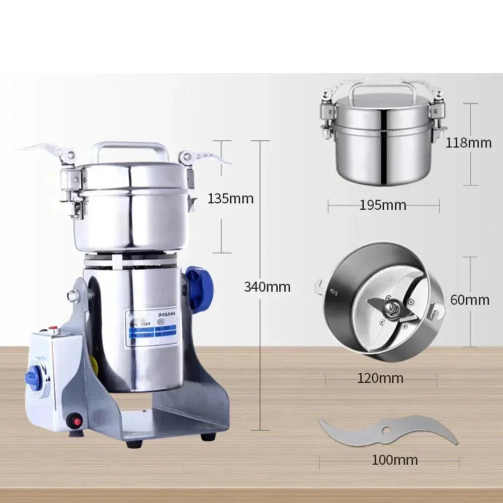 220V 800g 1400W Stainless Steel Grains Spice Crusher Household Electric Medicinal Material Crusher Ultra-fine Soybean Grinder