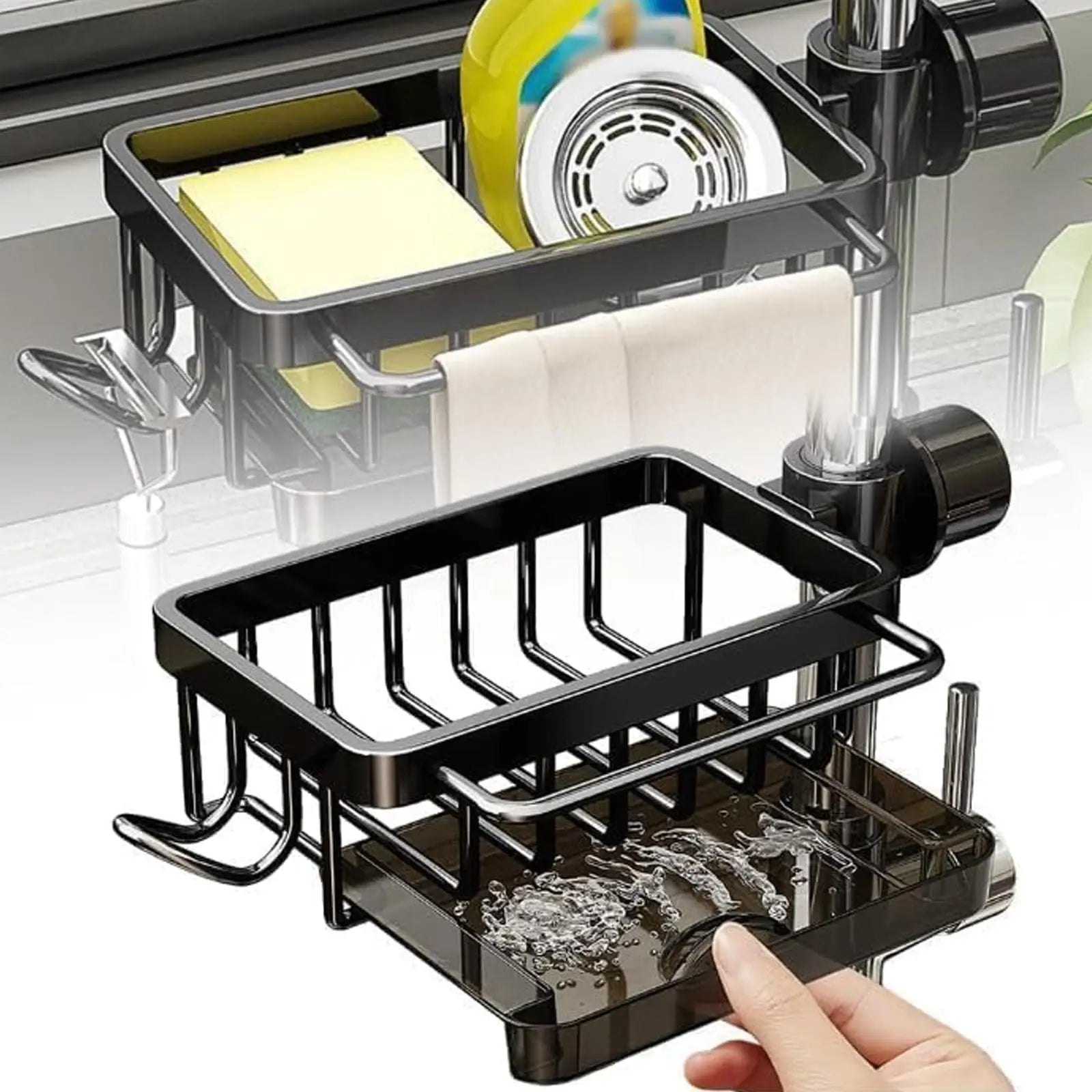 Kitchen Sink Faucet Organizer,3in1 Kitchen Faucet Organization Rack - Dish Sponge Holder, Multi-Function Storage Caddy Rack
