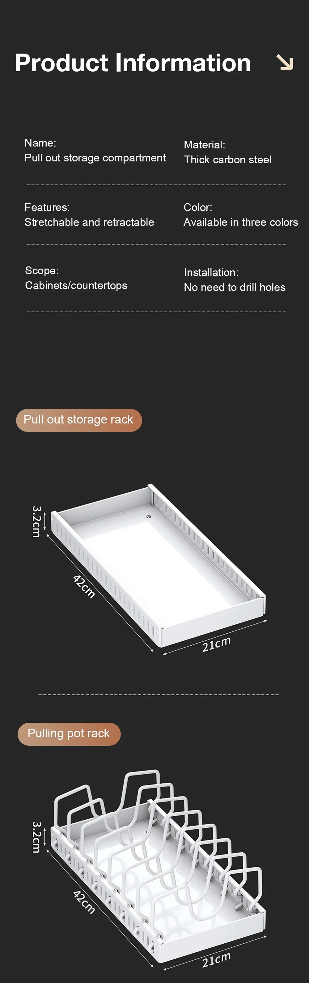 Kitchen Multifunctional Organizer Pull Out for Pots/Pans Sliding Lid Holder Spice Rack & Dish Drying Racks Drawer Organizer