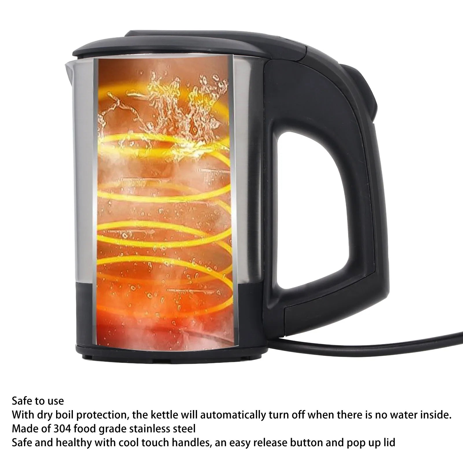 Electric Kettle 1000W 0.5L Stainless Steel Auto Shutoff Boil Dry Protection Water Boiler Heater with 2 Cups for Home
