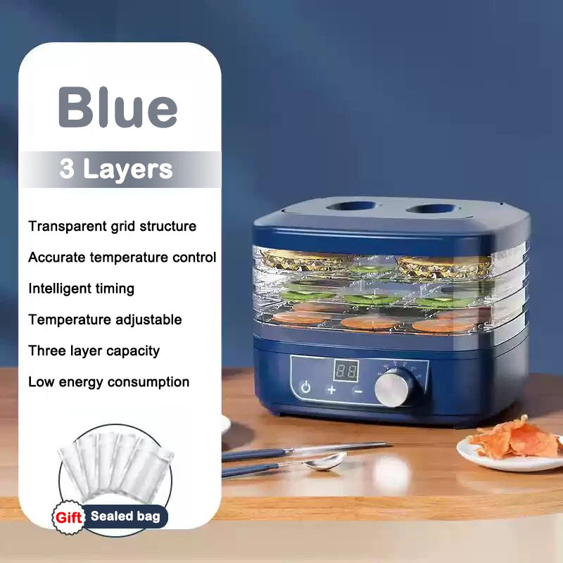 5 Trays Dried Fruit Air Dryer Multifunction Meat Vegetable Herb Drying Machine Digital Timer Temperature Control Food Dehydrator