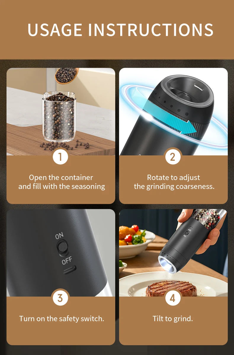 Electric Salt And Pepper Grinder with LED Light