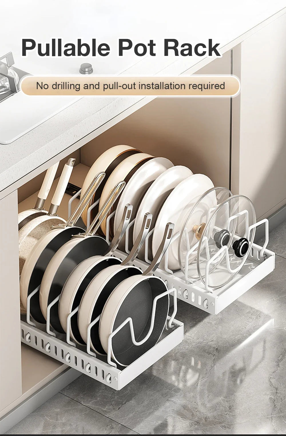 Kitchen Multifunctional Organizer Pull Out for Pots/Pans Sliding Lid Holder Spice Rack & Dish Drying Racks Drawer Organizer