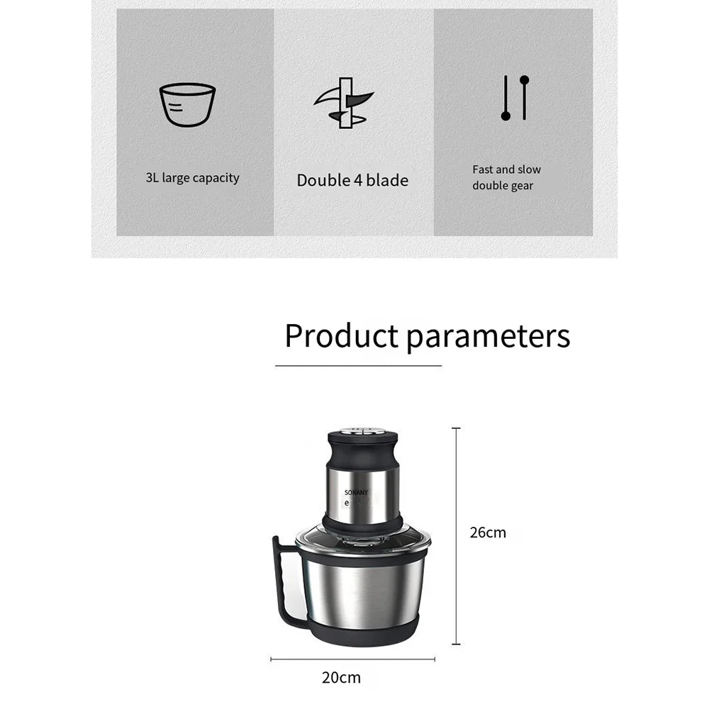 800W 3L Meat Grinder Electric Stainless Steel Blender Mixer Machine for Kitchen Food Processors Chopper Meat Mincer 220V