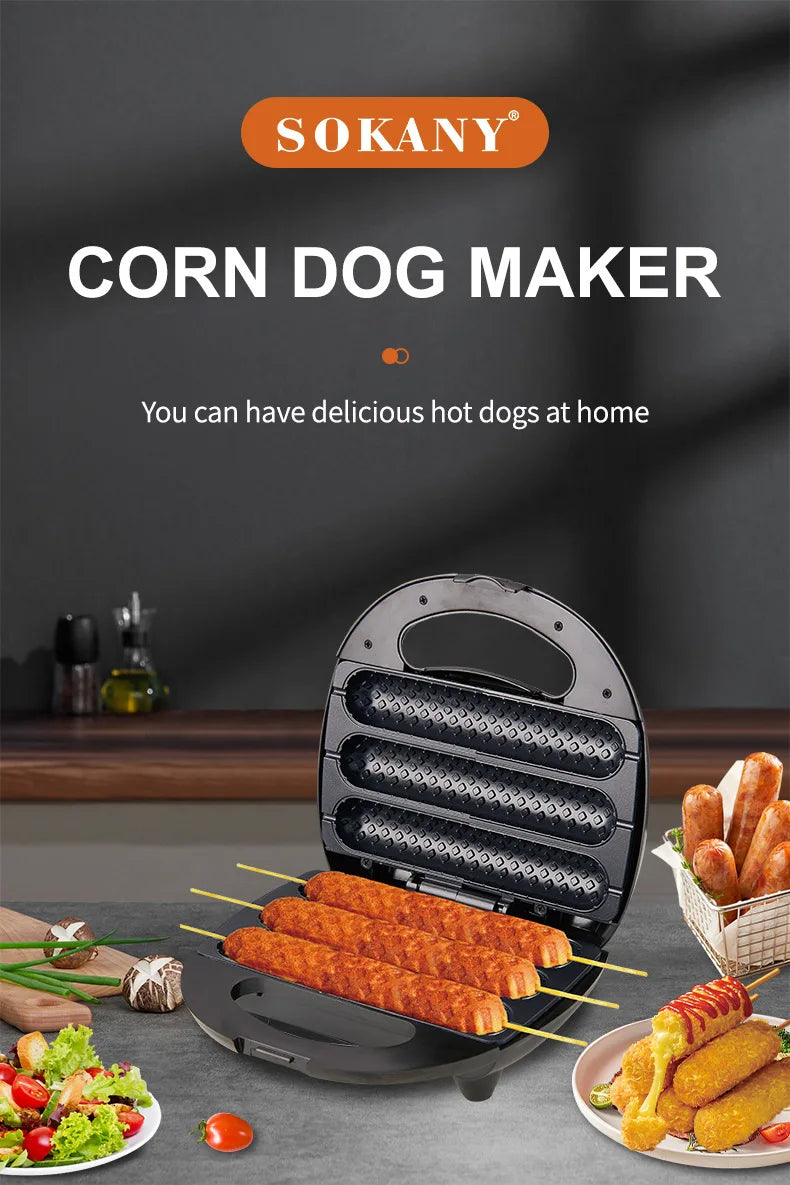 Electric Hot Dog Maker Crispy Corn Hotdog Waffle Maker Sausage Machine Breakfast Pan Baking Grill Kitchen Appliances 800W