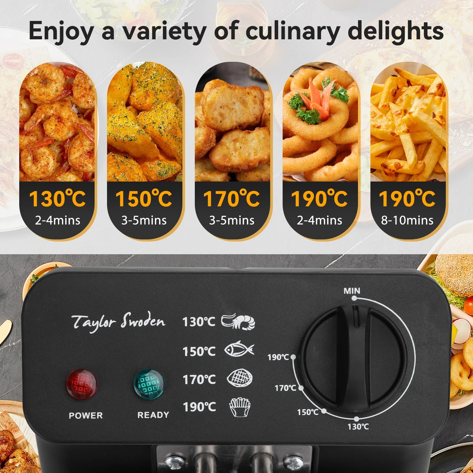 3L Fryer, 2200 W, Lid with Viewing Window, Adjustable Thermostat, 304 Stainless Steel and Removable Container