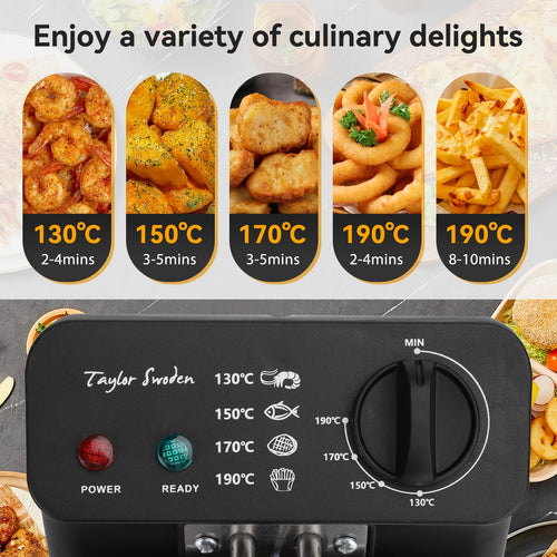 3L Fryer, 2200 W, Lid with Viewing Window, Adjustable Thermostat, 304 Stainless Steel and Removable Container
