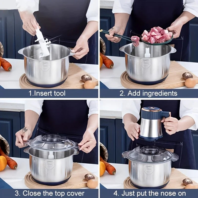 2L3L5LElectric Meat Grinder 304 Stainless Steel Multifunctional Vegetable Slicer Chopper Mincer Baby Food Processor 220V EU Plug