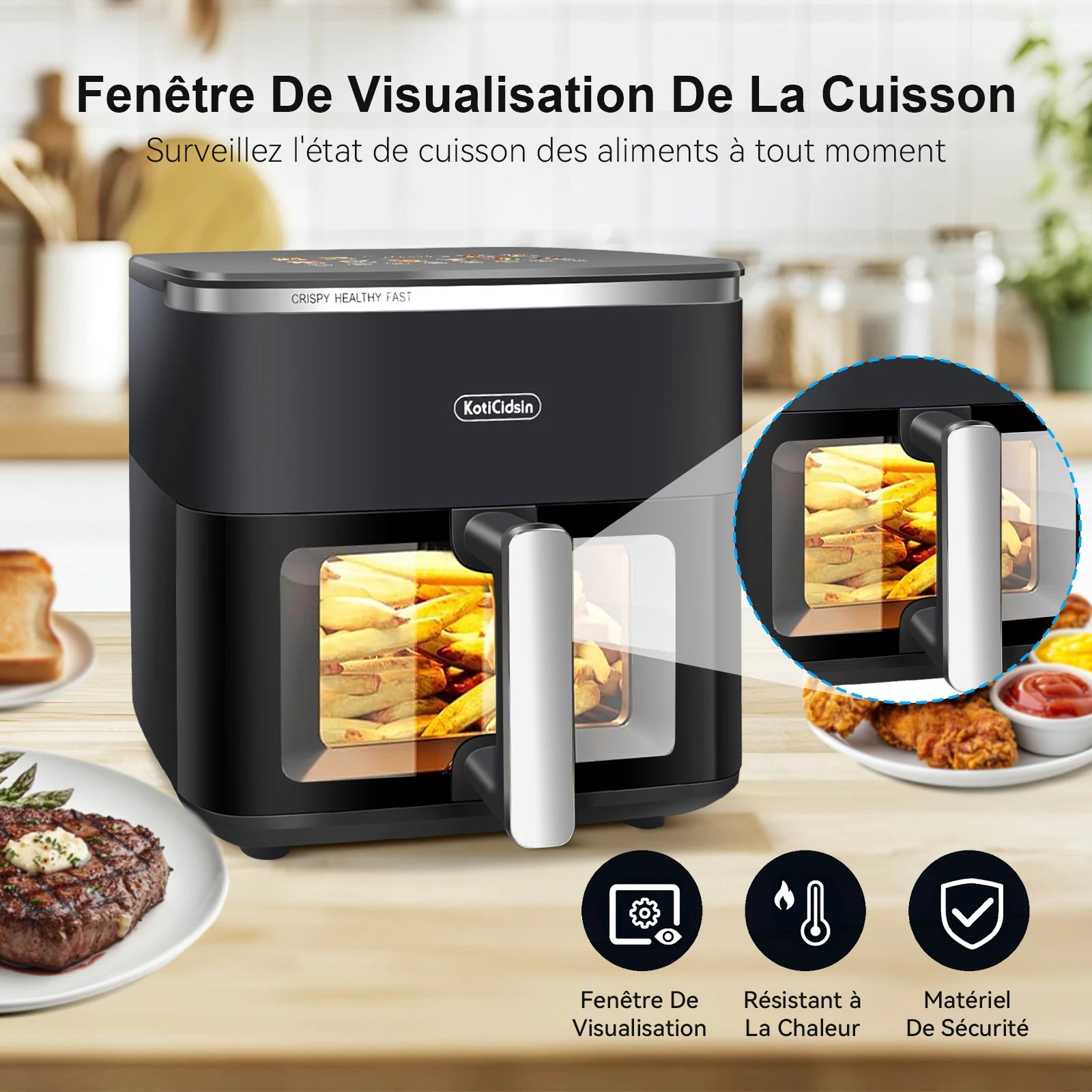 Air Fryer-KOTICIDSIN-KotiCidsin - 11L-2000W-touch screen with visible window