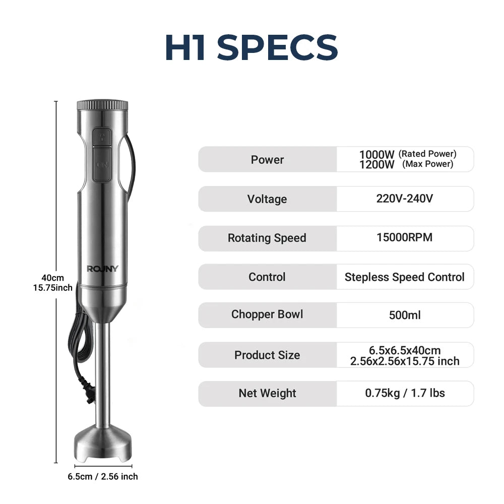 Hand Immersion Blender Powerful 4-in-1,Stainless Steel Stick Food Mixer,700ml Mixing Beaker,500ml Processor,Whisk
