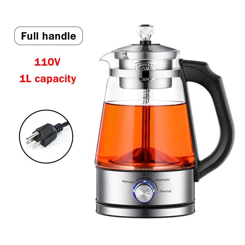 110V Electric Kettle Coffee Tea Maker 1L Thermos Black Pu 'er Glass Tea Maker Automatic Steam Spray Teapot Kettles Health Pot