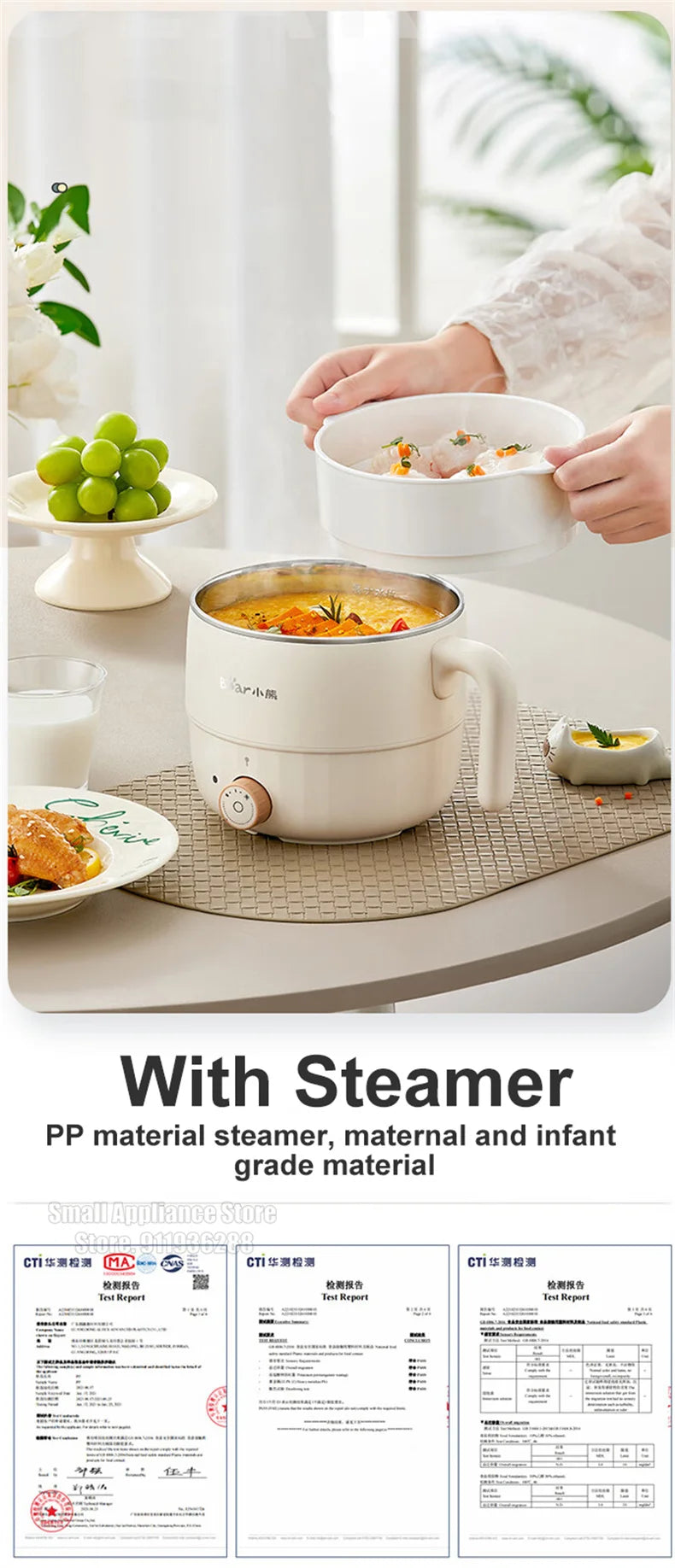 Bear Multifunction Electric Cooking Pot Stainless Steel Single/Double Layer Hot Pot Household 1-2 People Electric Rice Cooker