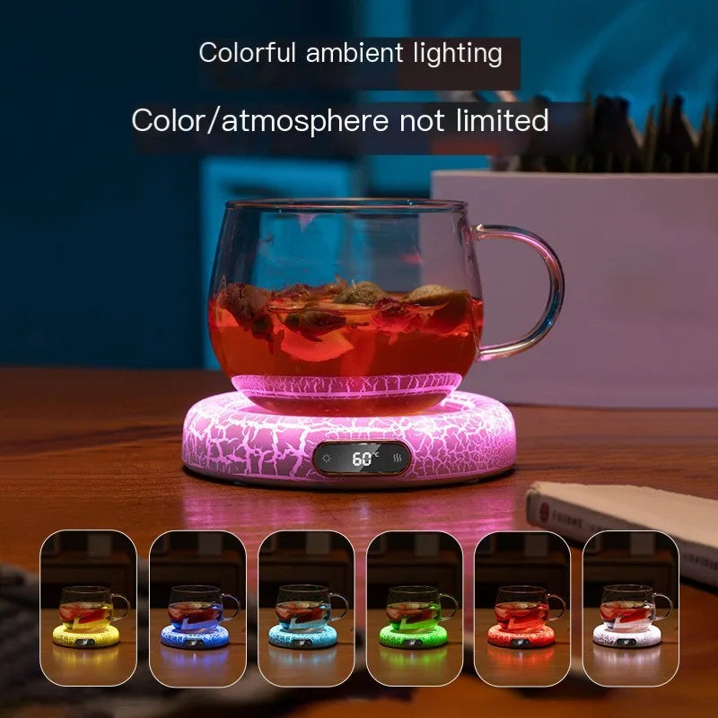 Electric Beverage Cup Warmer with LED Lamp 4 Gear Constant Temperature Digital Display For Home Office Insulated Heating Coaster