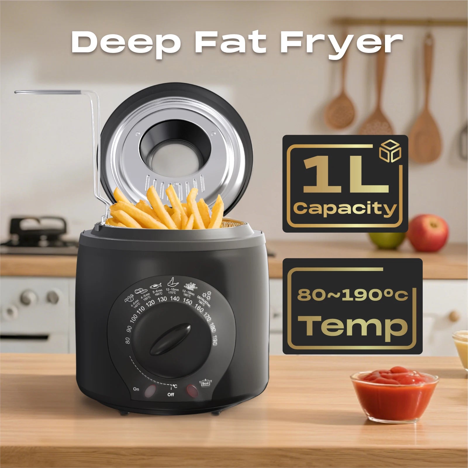 SUPERLEX Electric Deep Fryer 1L For Home Temperature Control Visual Window Removable Oil Tank Easy‑Clean Fried Chicken Fries Pot