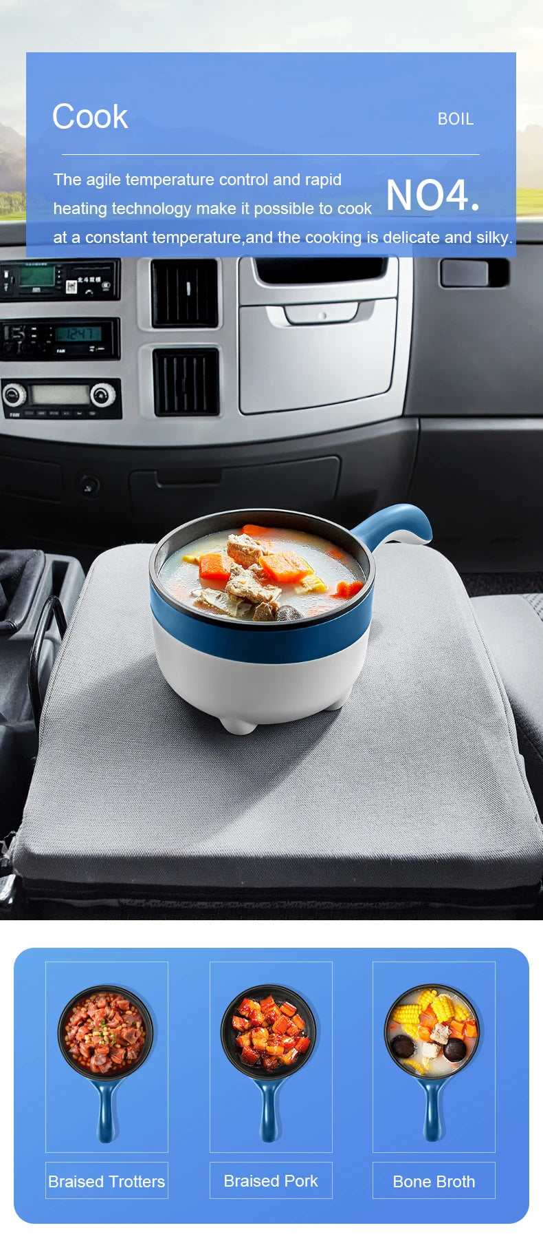 2L Travel 12V 24V Car Truck Multifunction Electric Cooking Skillet Double Layer Hot Pot Soup Heater Rice Cooker Food Steamer Pan