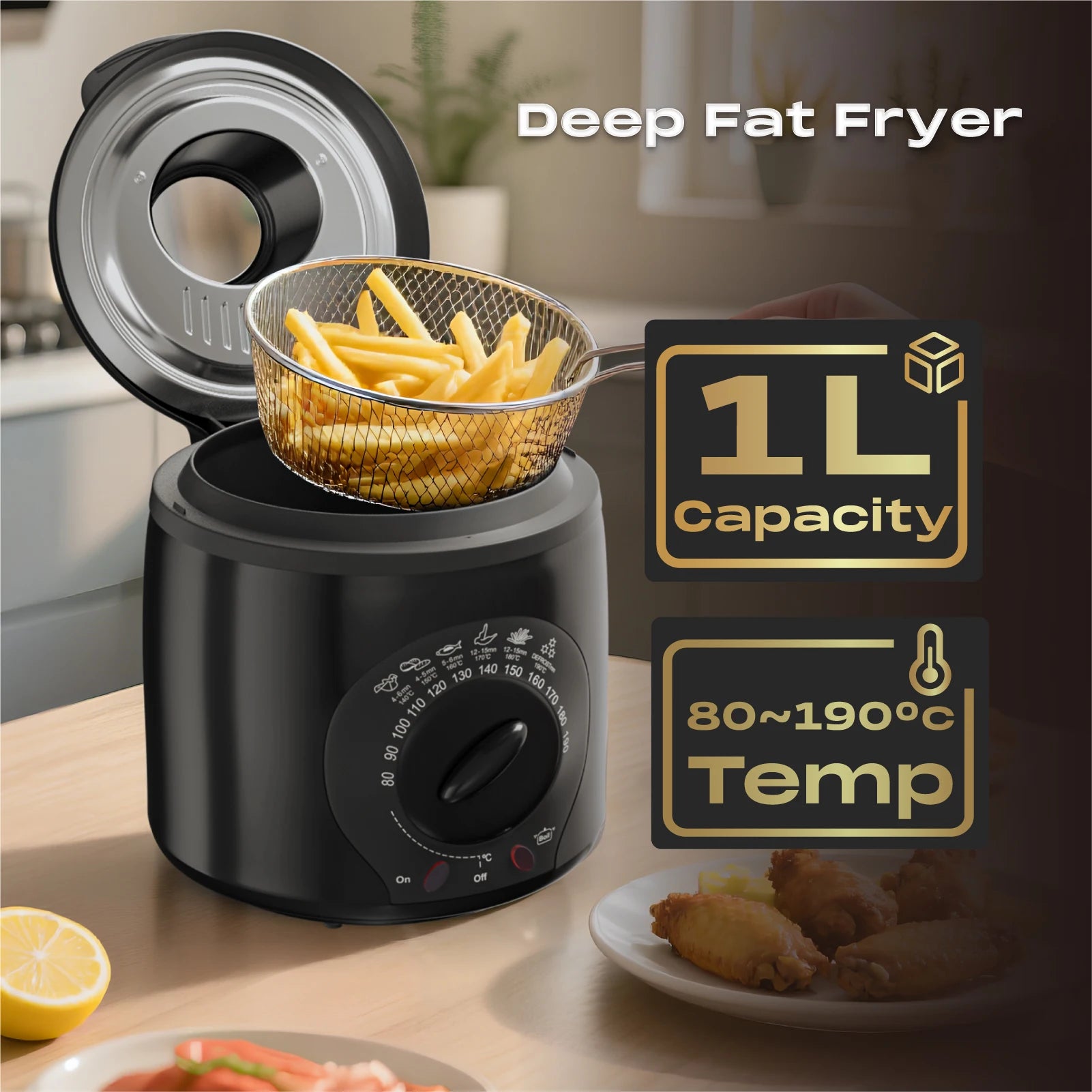 SUPERLEX Electric Deep Fryer 1L For Home Temperature Control Visual Window Removable Oil Tank Easy‑Clean Fried Chicken Fries Pot