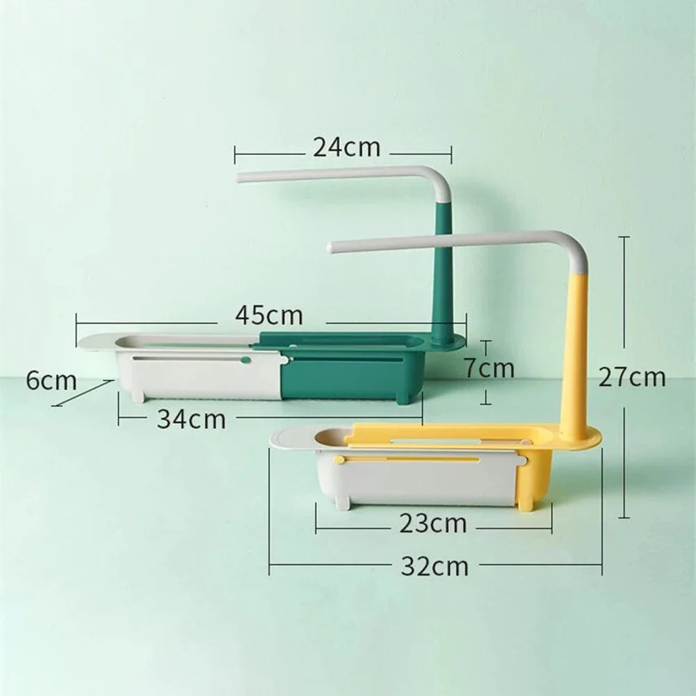 Kitchen Telescopic Sink Organizer Rack Telescopic Faucet Organizer for Soap Towel Sponge Storage Adjustable Shelf Storage Rack