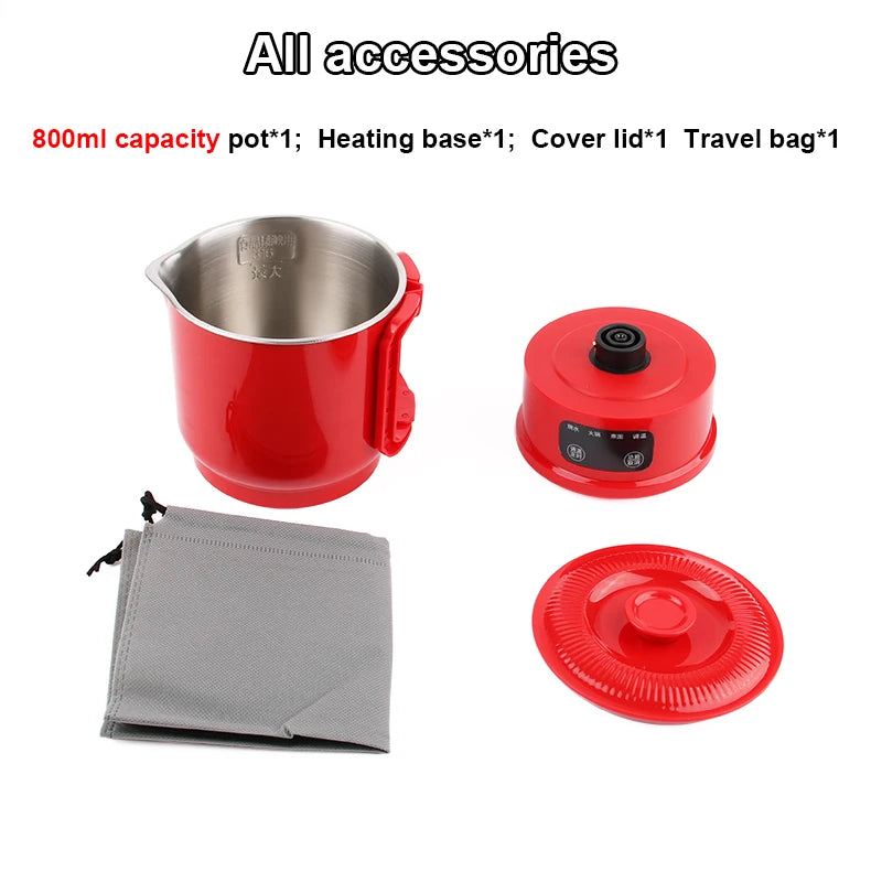 Folding Portable Electric Kettle Insulated Hot Water Boiler Stainless Steel Travel Noodles Cooking Pot Stew Skillet 800ML Hotpot