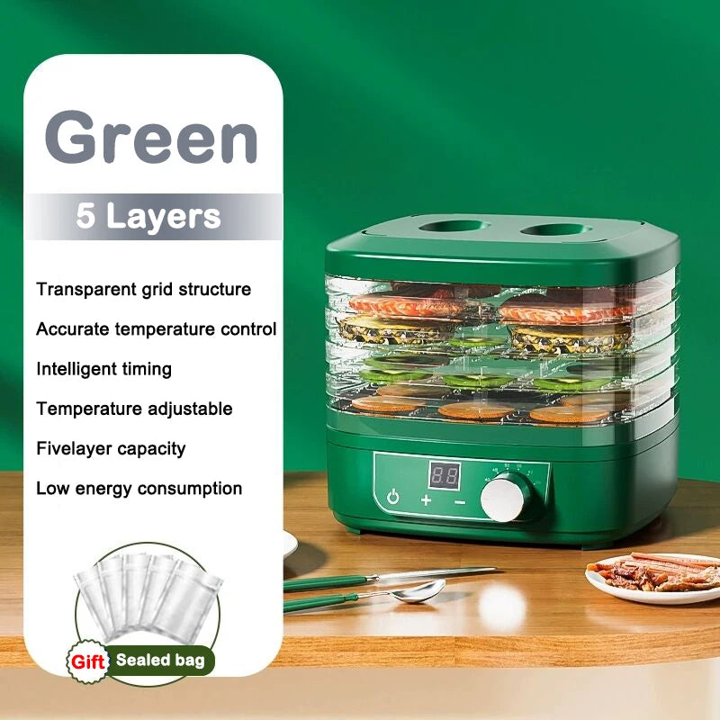 5 Trays Dried Fruit Air Dryer Multifunction Meat Vegetable Herb Drying Machine Digital Timer Temperature Control Food Dehydrator