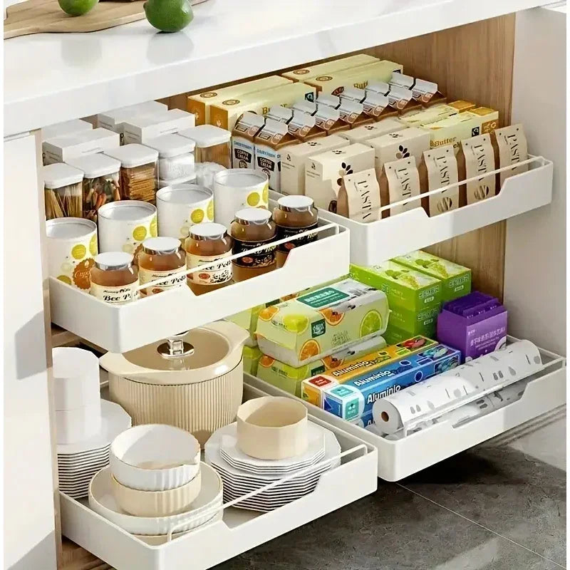Kitchen Under Sink Pull Out Organizer, Sliding Pantry Cabinet Storage Tray, Space Saving Shelf Organizer