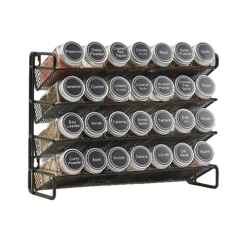 Kitchen Spice Bottle Storage Rack 4 Tier Countertop Seasoning Organizer Hollow Iron Shelf For Home Cooks Family Table Decor