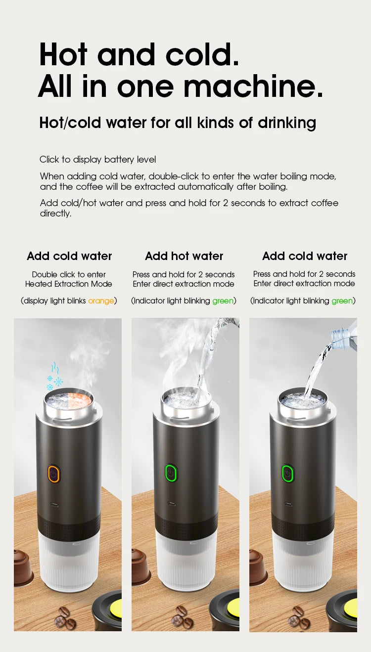 Coffee Machine Wireless Electric Coffee Machine Portable Espresso Coffee Machine Maker 3-in-1 Capsule Powder Travel Coffee Maker