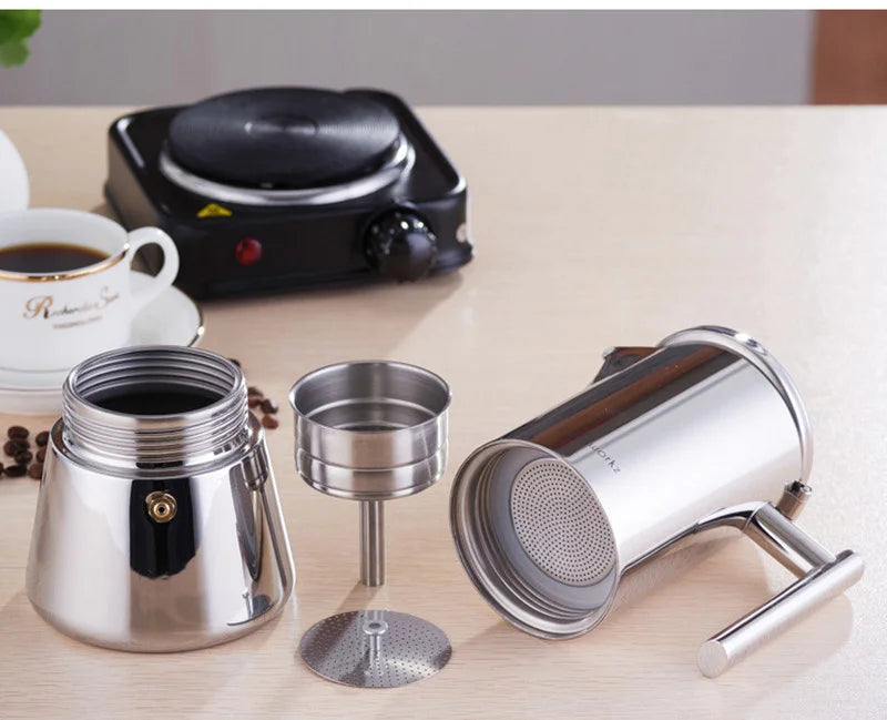 Italian Moka Coffee Pot Thickened Stainless Steel Mocha Kettle Cuban Espresso Maker Cup For Gas Stove Or Induction Cooker