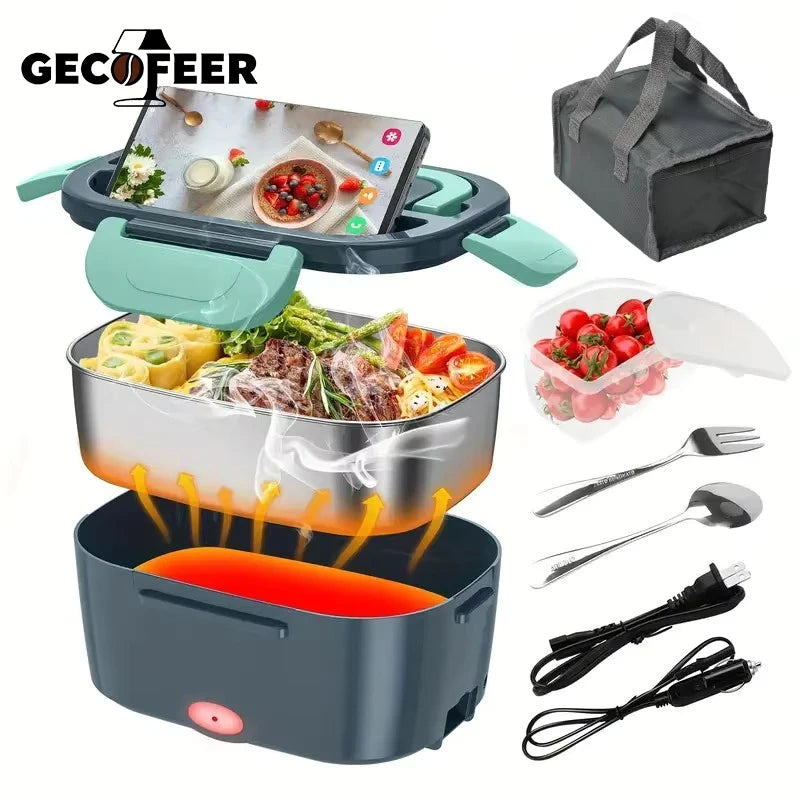GECOFEER 1.5L 60W Electric Lunch Box Food Warmer Portable Food Heater for Car Or Lunch Heating Microwave for Truckers