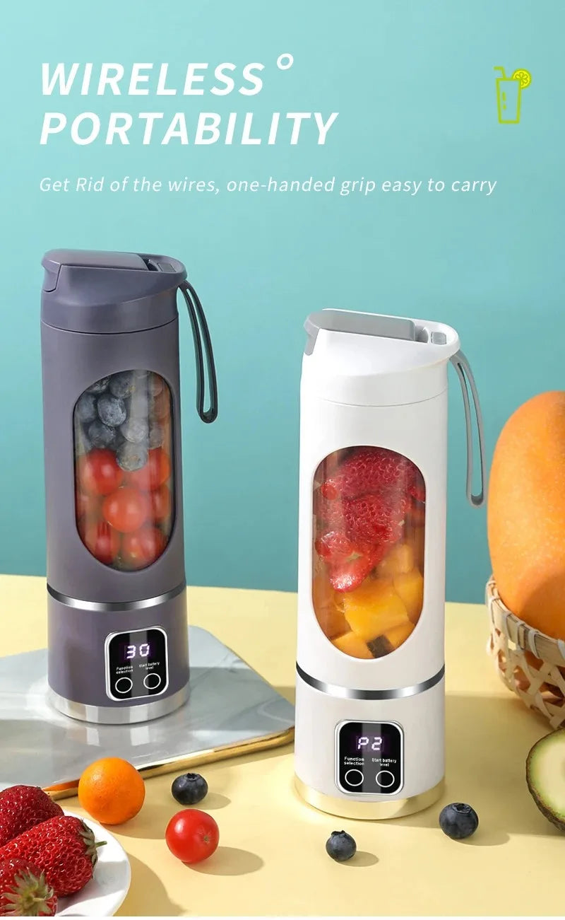 Portable Fruit Juicer 10 Blades 450ml Capacity 3 Gears USB Rechargeable Blender Ice Crusher for Shakes and Smoothies Juicer Cup