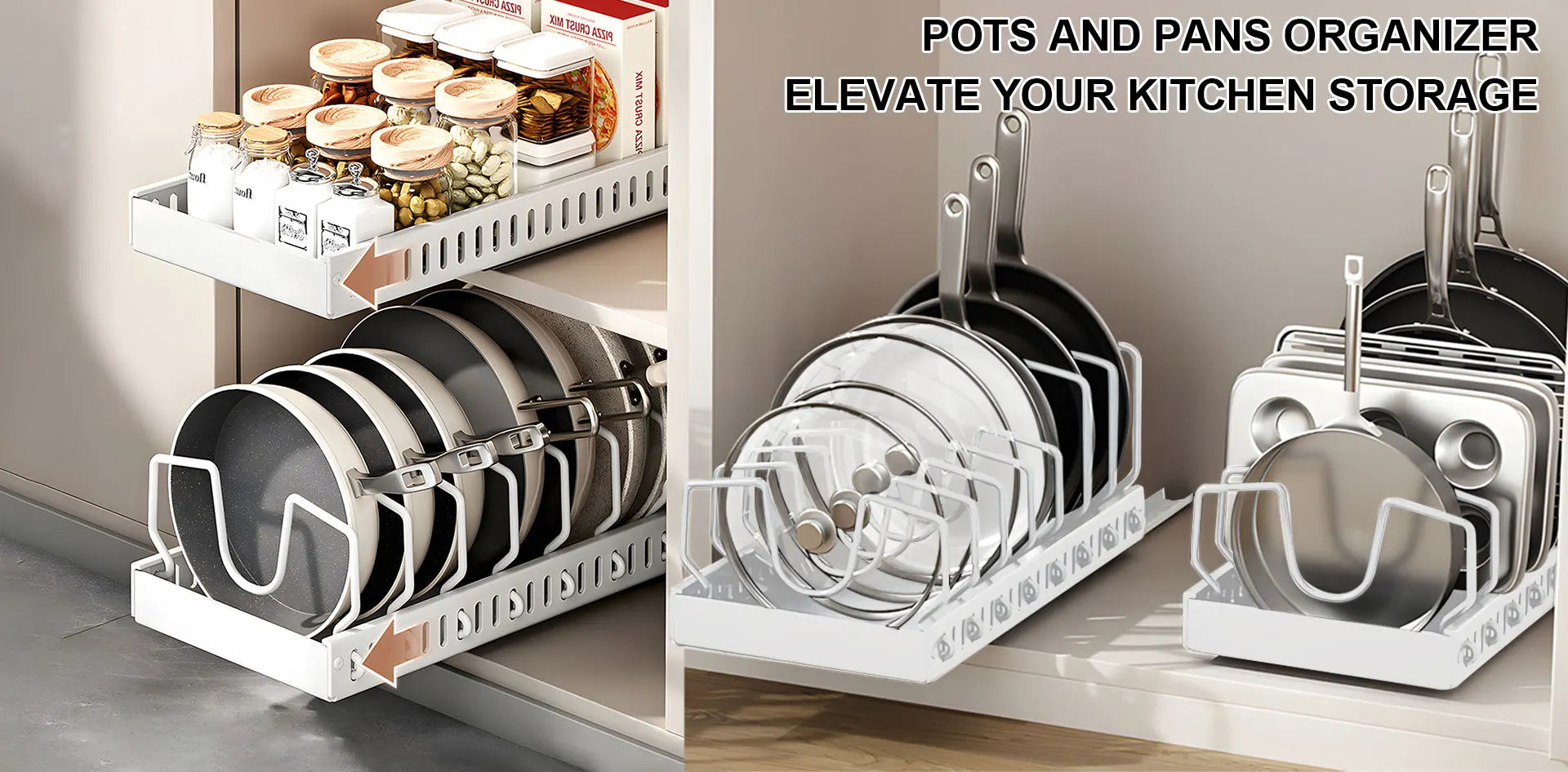 Kitchen Multifunctional Organizer Pull Out for Pots/Pans Sliding Lid Holder Spice Rack & Dish Drying Racks Drawer Organizer