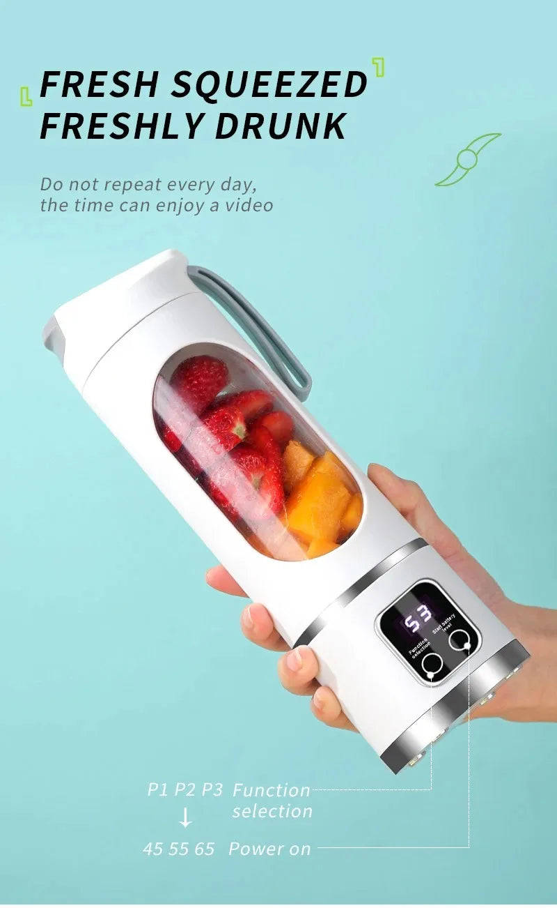 Portable Fruit Juicer 10 Blades 450ml Capacity 3 Gears USB Rechargeable Blender Ice Crusher for Shakes and Smoothies Juicer Cup