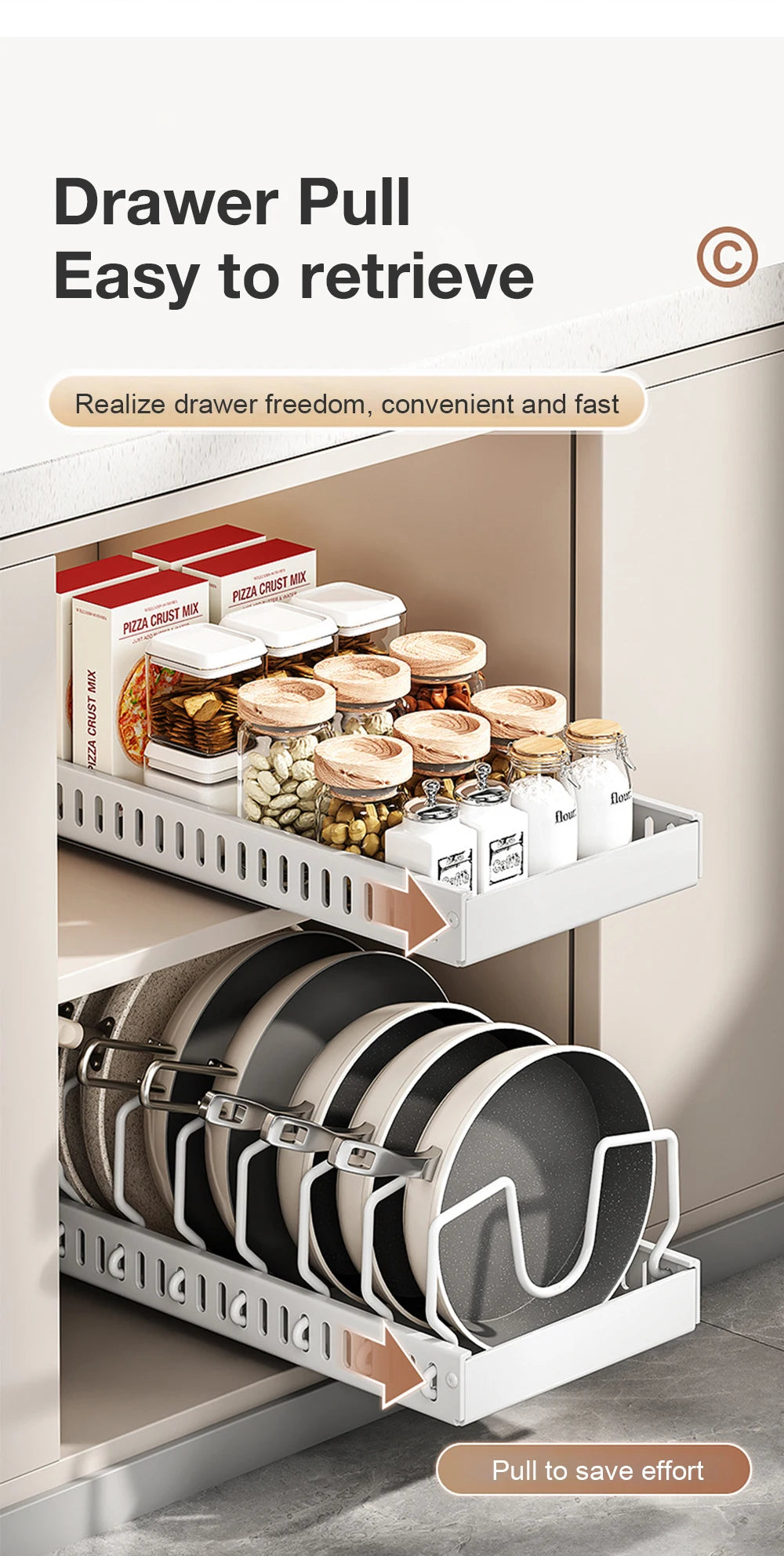 Kitchen Multifunctional Organizer Pull Out for Pots/Pans Sliding Lid Holder Spice Rack & Dish Drying Racks Drawer Organizer