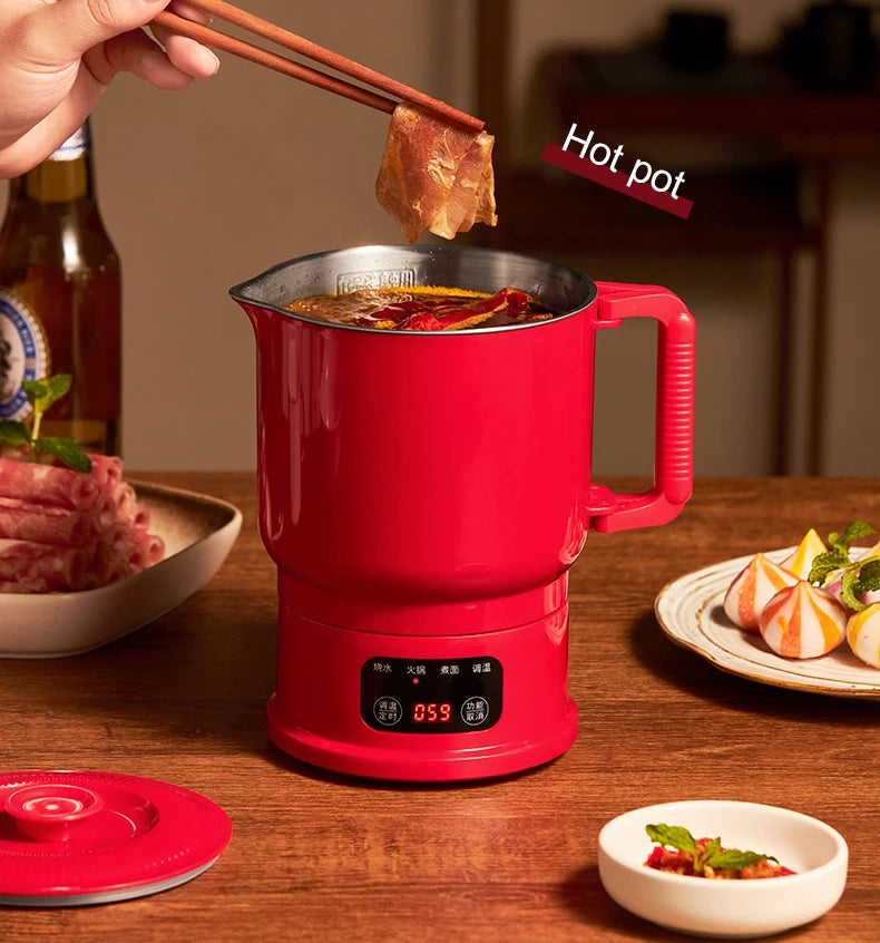 Folding Portable Electric Kettle Insulated Hot Water Boiler Stainless Steel Travel Noodles Cooking Pot Stew Skillet 800ML Hotpot