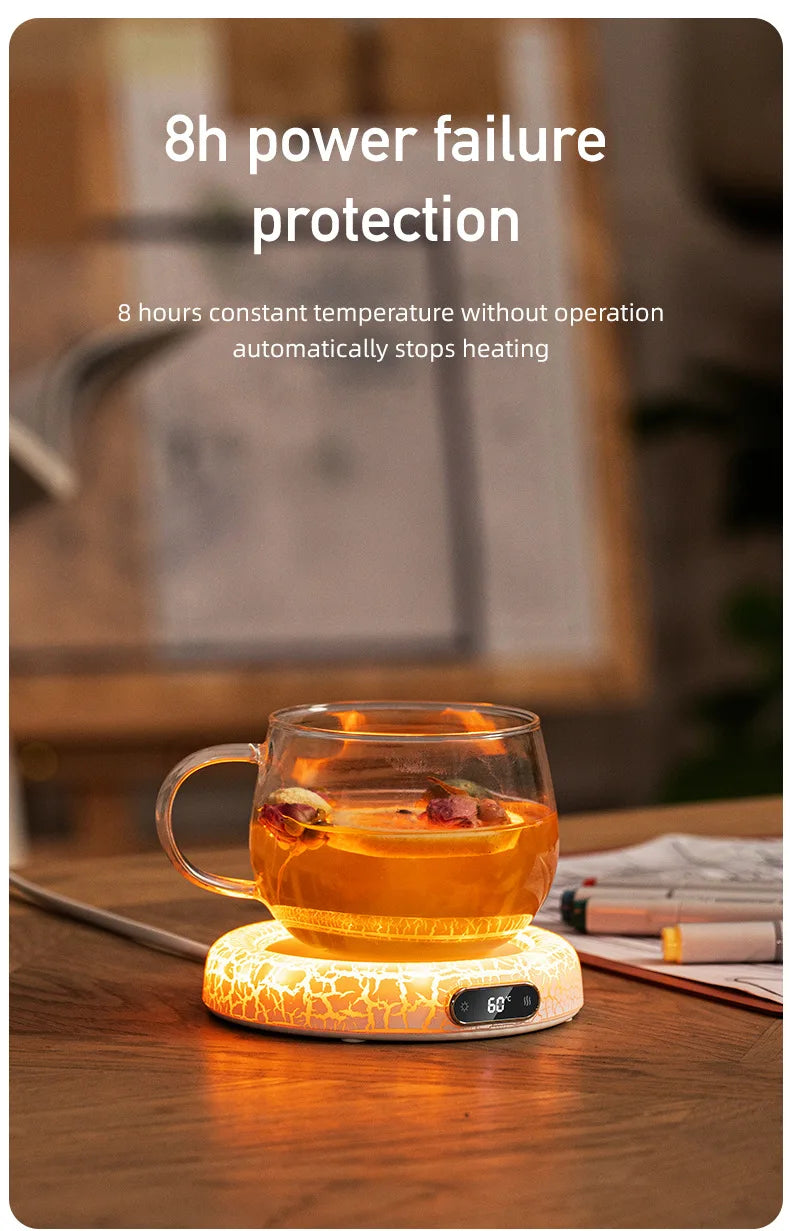 Electric Beverage Cup Warmer with LED Lamp 4 Gear Constant Temperature Digital Display For Home Office Insulated Heating Coaster