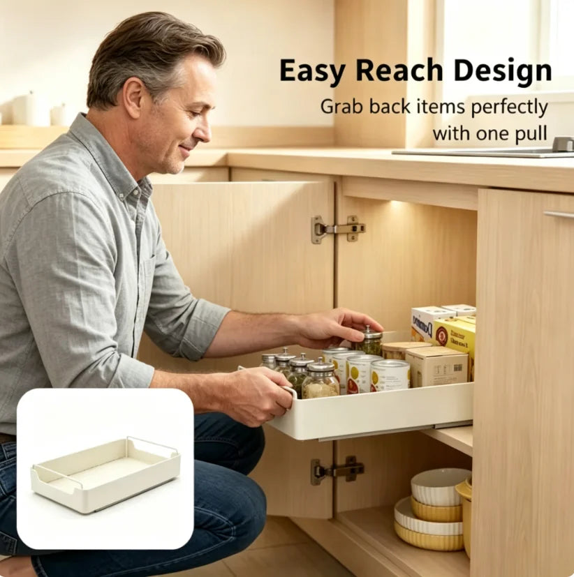 Kitchen Under Sink Pull Out Organizer, Sliding Pantry Cabinet Storage Tray, Space Saving Shelf Organizer